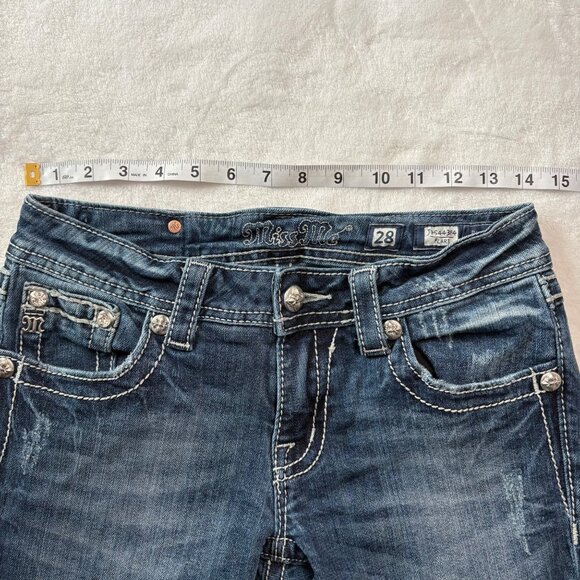 MissMe Womens Flare Jeans Size28 Denim Mid-RiseJP5443F4 Embellished Back Pockets - Picture 9 of 11